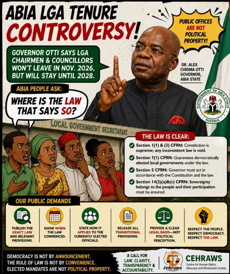 LGA Administration Tenure Elongation Must Follow Law Not Governor’s Words – CEHRAWS